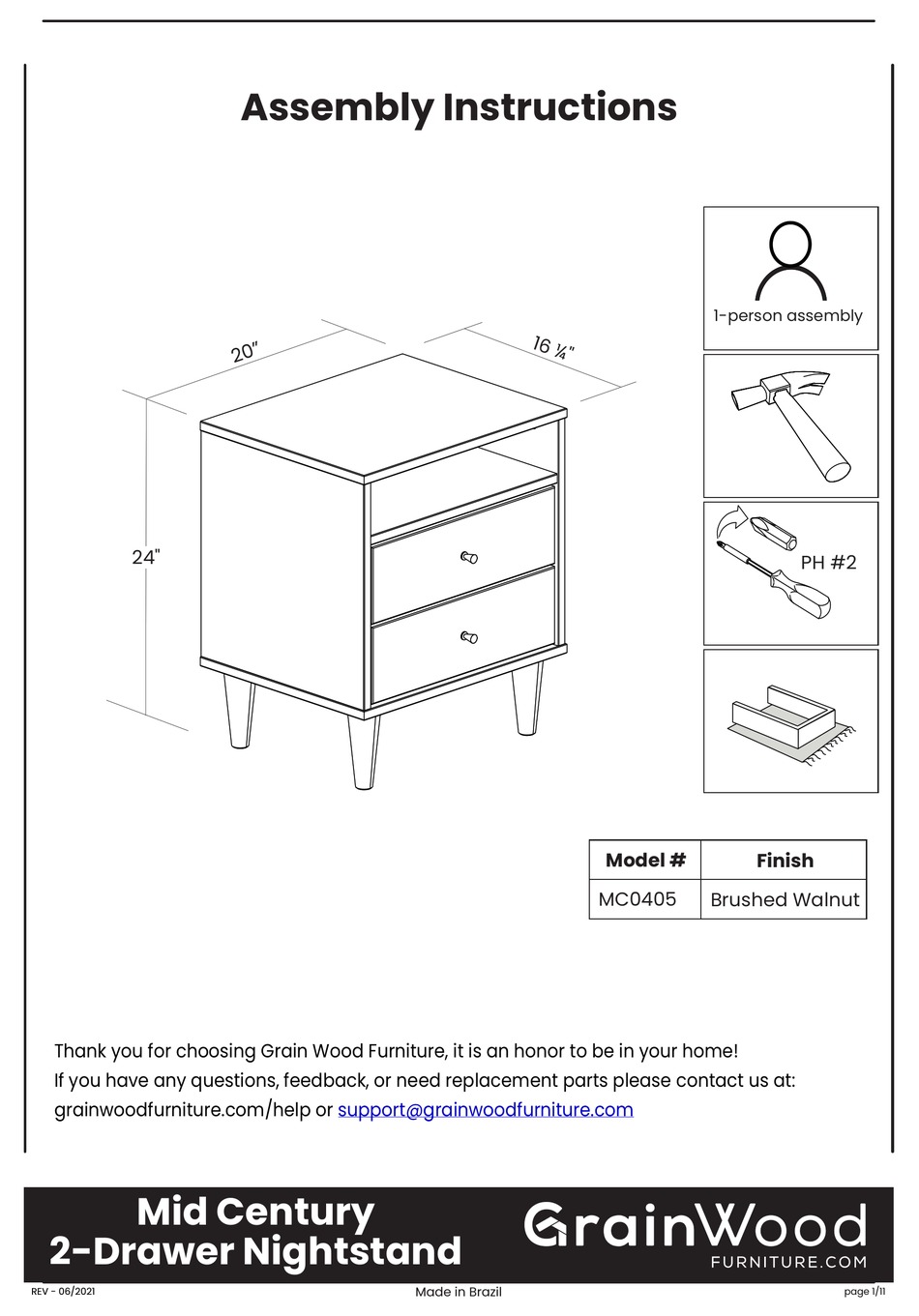 GRAIN WOOD FURNITURE MC0405 ASSEMBLY INSTRUCTIONS MANUAL Pdf Download