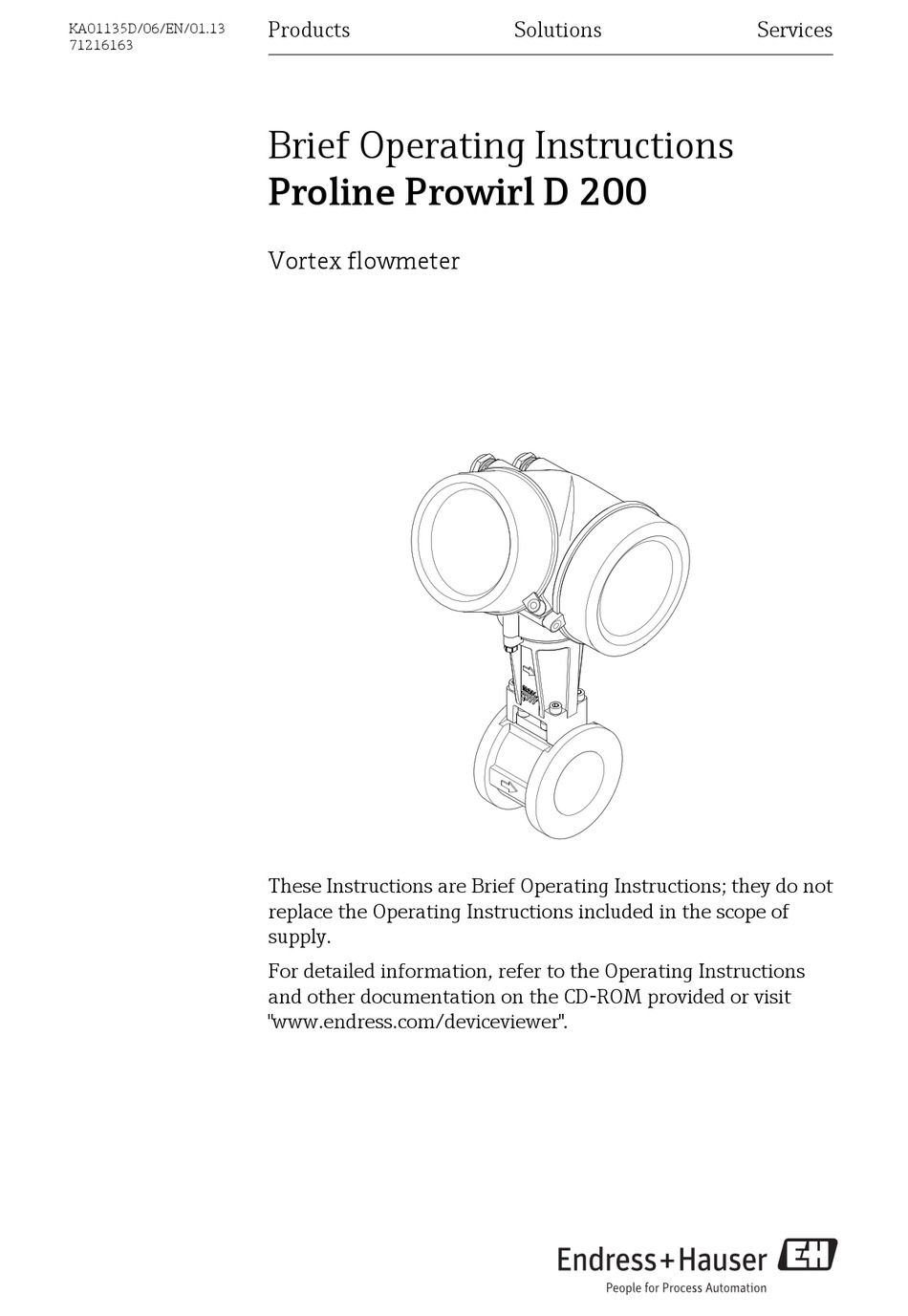 ENDRESS+HAUSER PROLINE PROWIRL D 200 BRIEF OPERATING INSTRUCTIONS Pdf ...