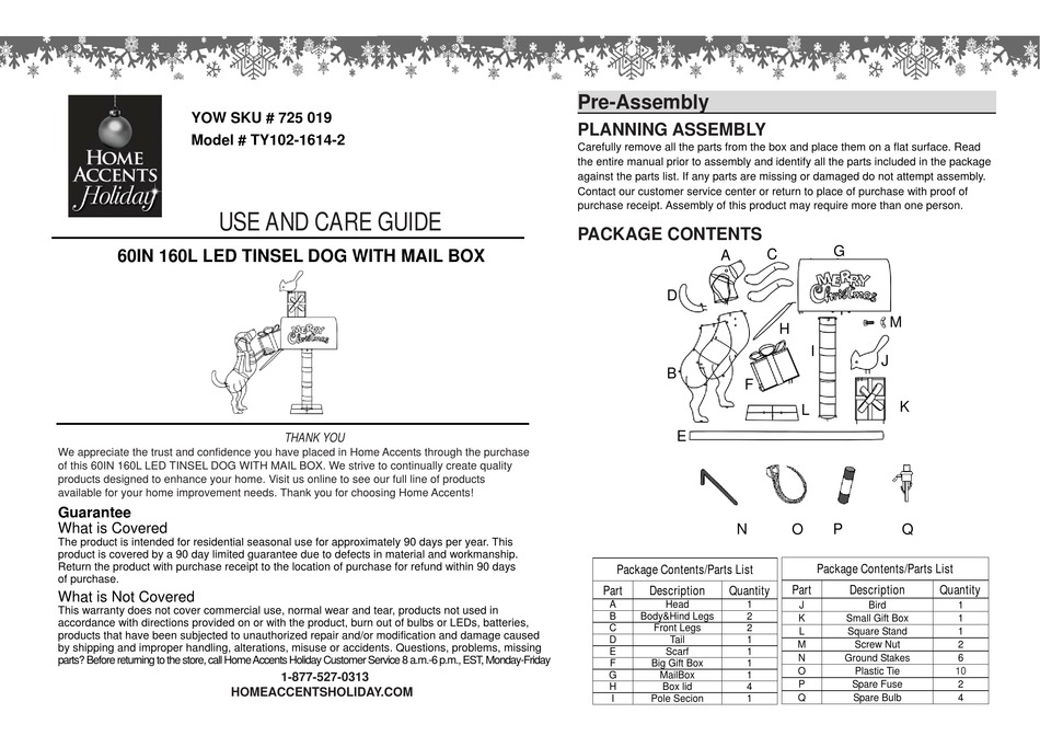 HOME ACCENTS HOLIDAY TY10216142 USE AND CARE MANUAL Pdf Download