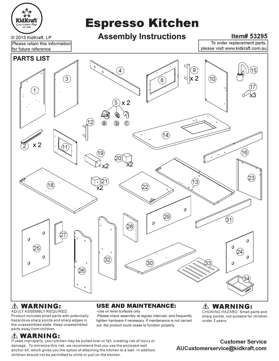KIDKRAFT ESPRESSO KITCHEN 53295 ASSEMBLY INSTRUCTIONS MANUAL Pdf