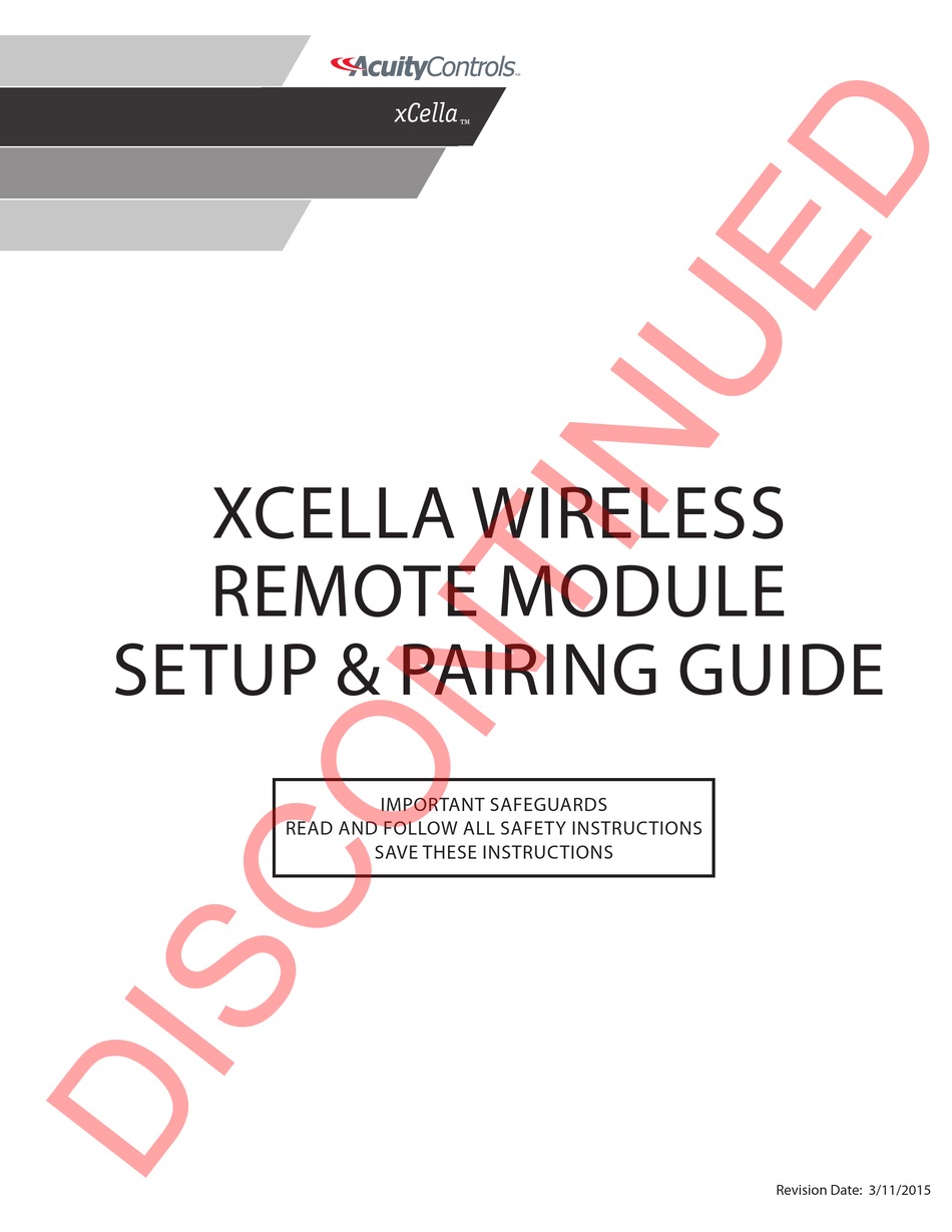 ACUITY CONTROLS XCELLA XCR RM 1RL DNI SETUP & PAIRING MANUAL Pdf