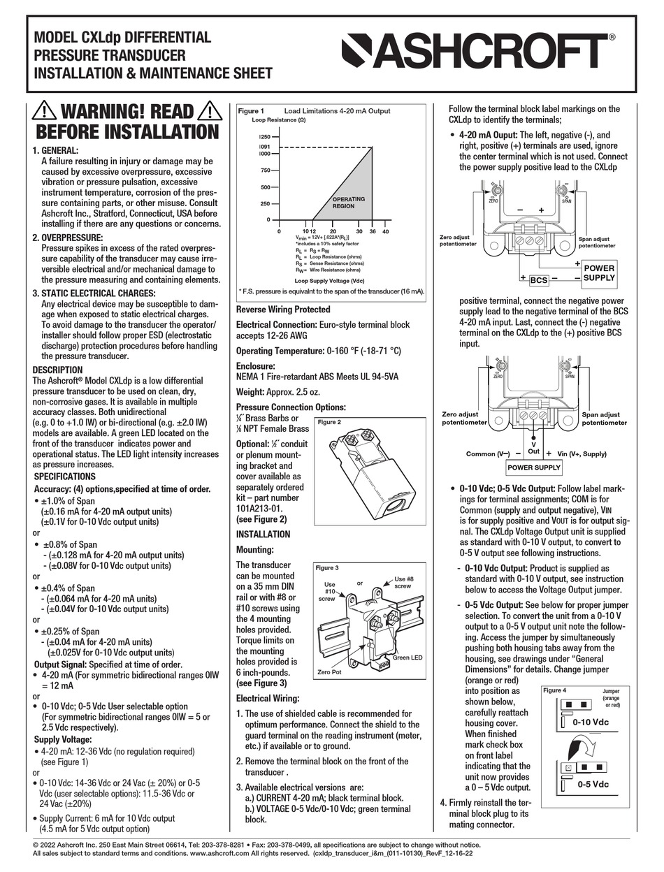 ASHCROFT CXLDP INSTALLATION AND MAINTENANCE SHEET Pdf Download ManualsLib