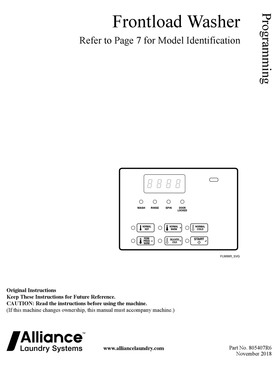 ALLIANCE LAUNDRY SYSTEMS BFNBCASG113TN01 ORIGINAL INSTRUCTIONS MANUAL
