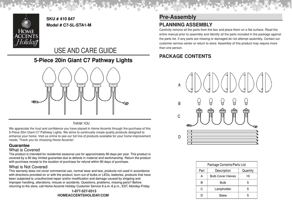 HOME ACCENTS HOLIDAY C75LSTA1M USE AND CARE MANUAL Pdf Download