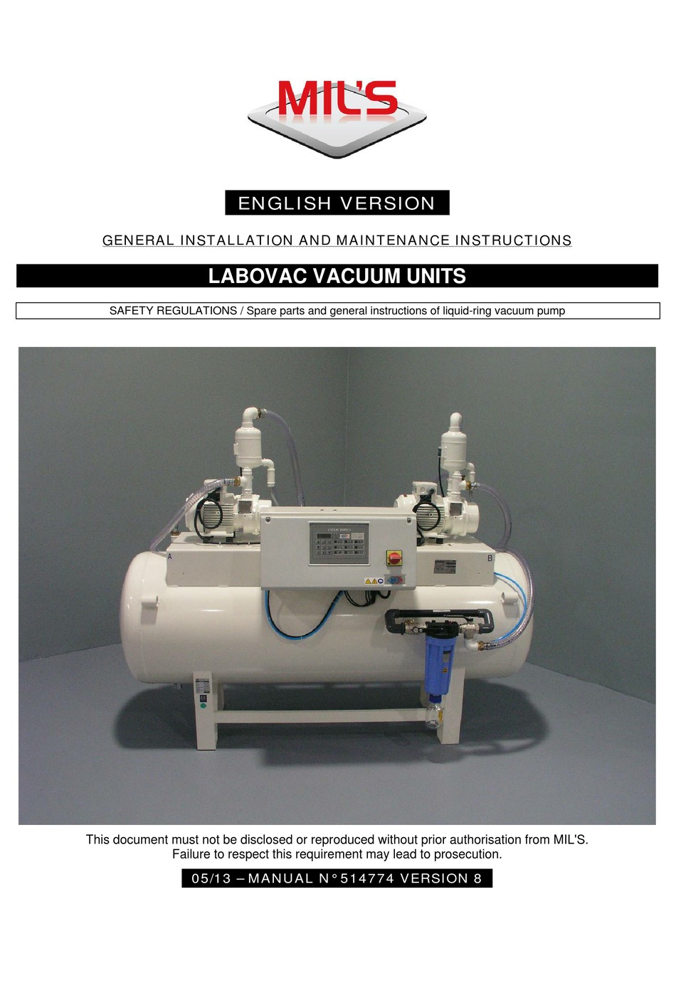 MIL'S LABOVAC 1 GENERAL INSTALLATION AND MAINTENANCE INSTRUCTIONS Pdf