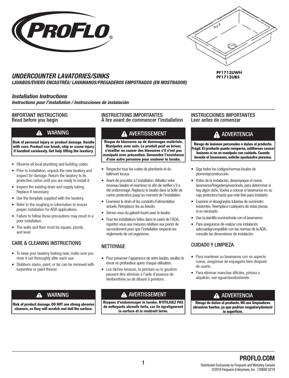 PROFLO PF1713UWH INSTALLATION INSTRUCTIONS Pdf Download ManualsLib