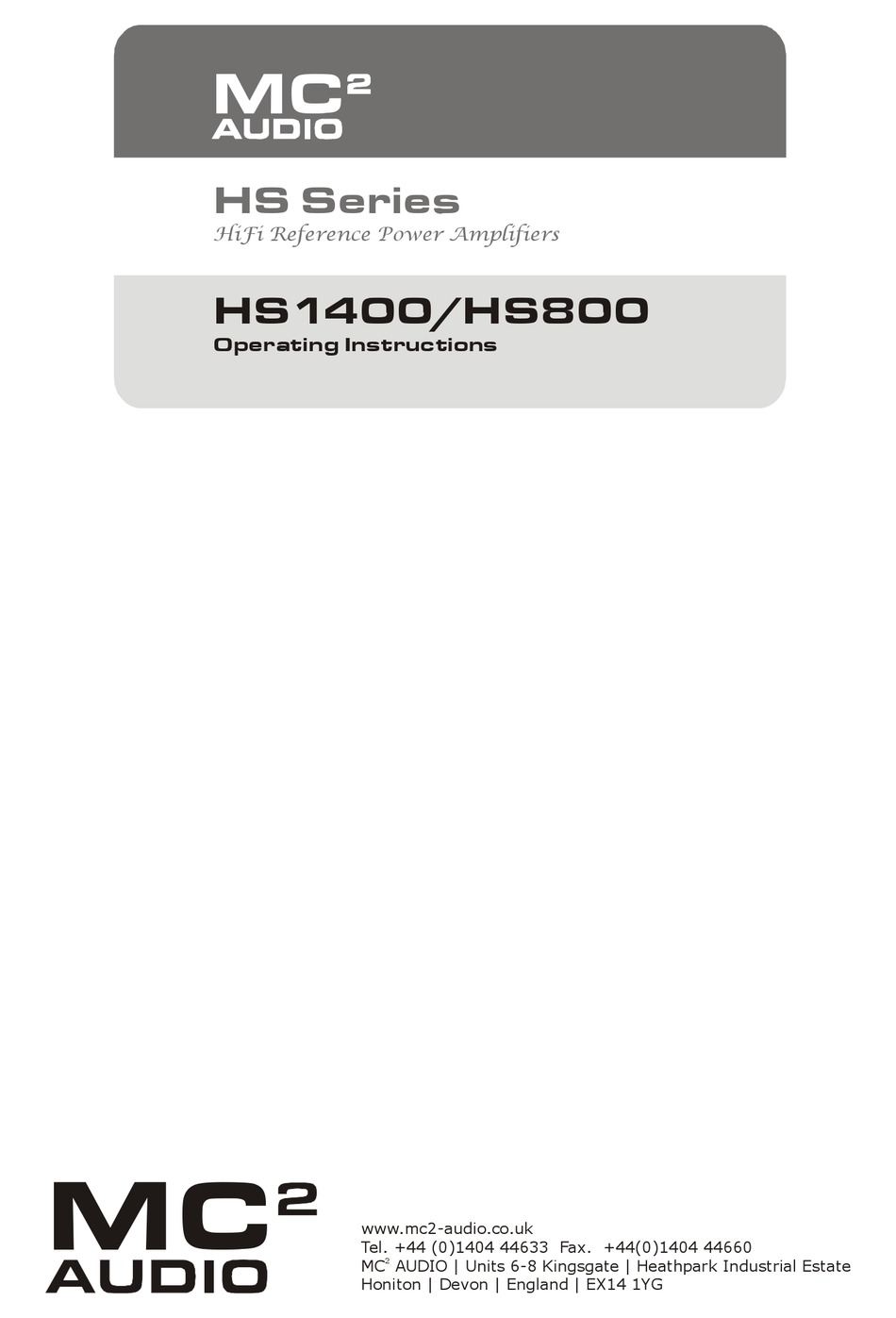 MC2 AUDIO HS SERIES OPERATING INSTRUCTIONS MANUAL Pdf Download ManualsLib