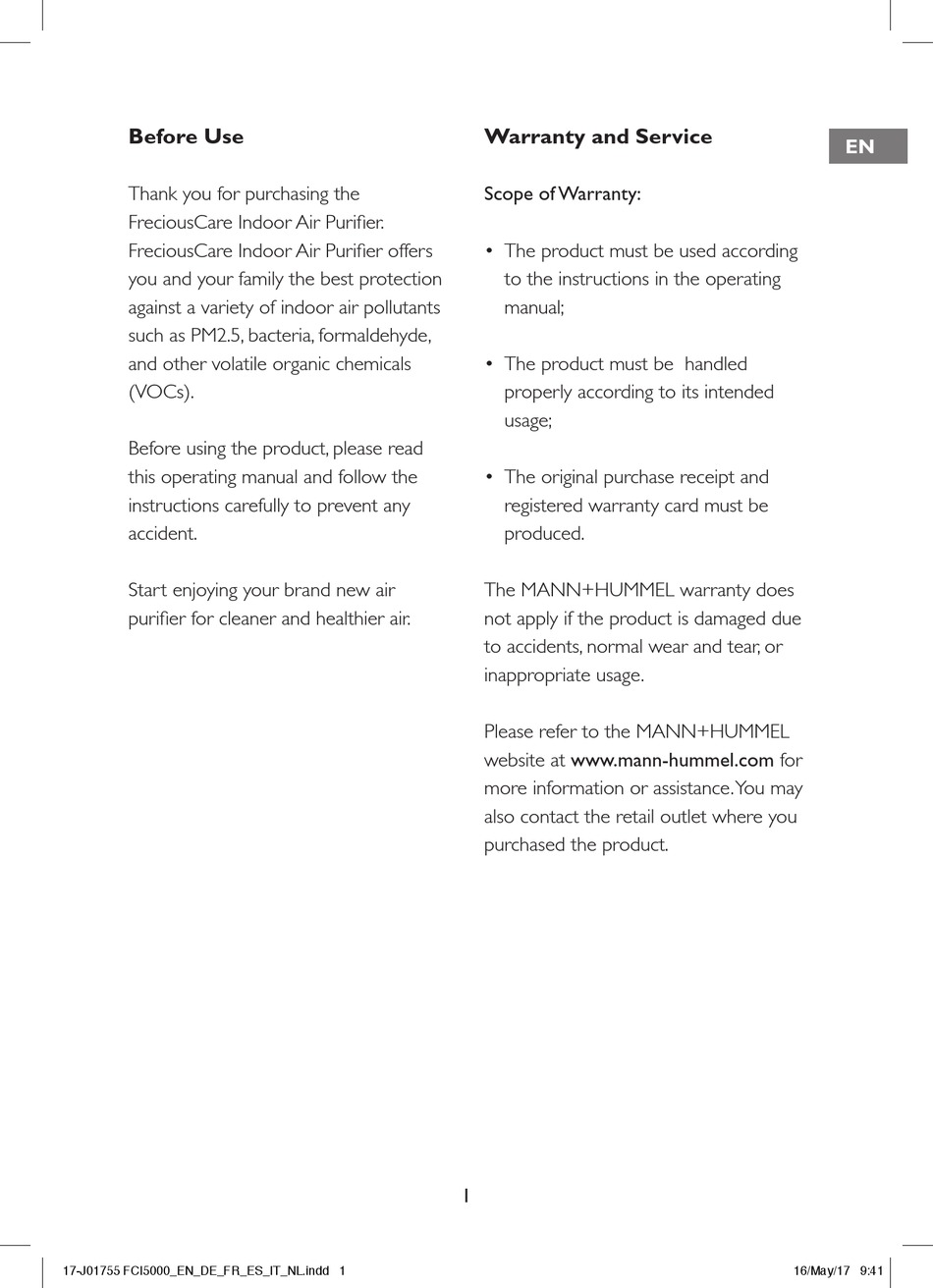 MANN+HUMMEL FCI 5000 INSTRUCTION MANUAL Pdf Download ManualsLib