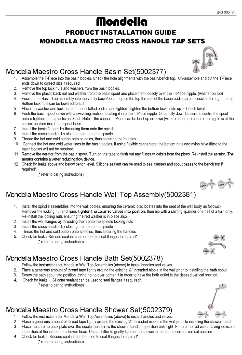 MONDELLA MAESTRO CROSS 5002377 PRODUCT INSTALLATION MANUAL Pdf Download