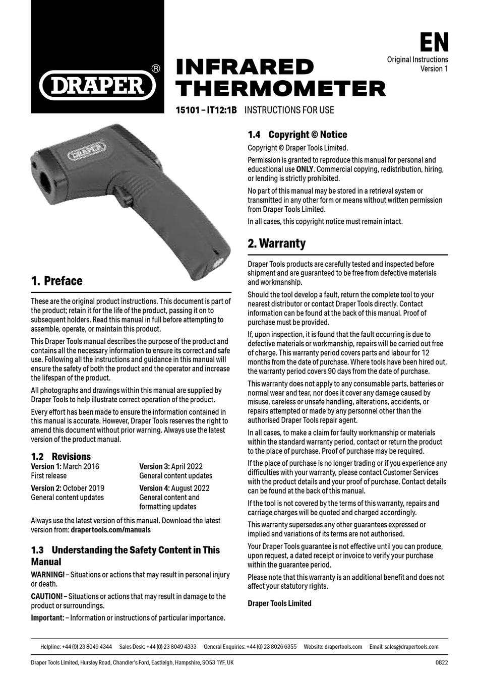 DRAPER 15101 INSTRUCTIONS FOR USE MANUAL Pdf Download ManualsLib