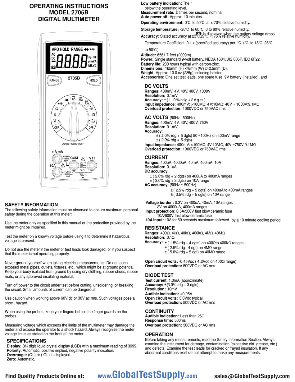 BK PRECISION 2705B OPERATING INSTRUCTIONS Pdf Download | ManualsLib