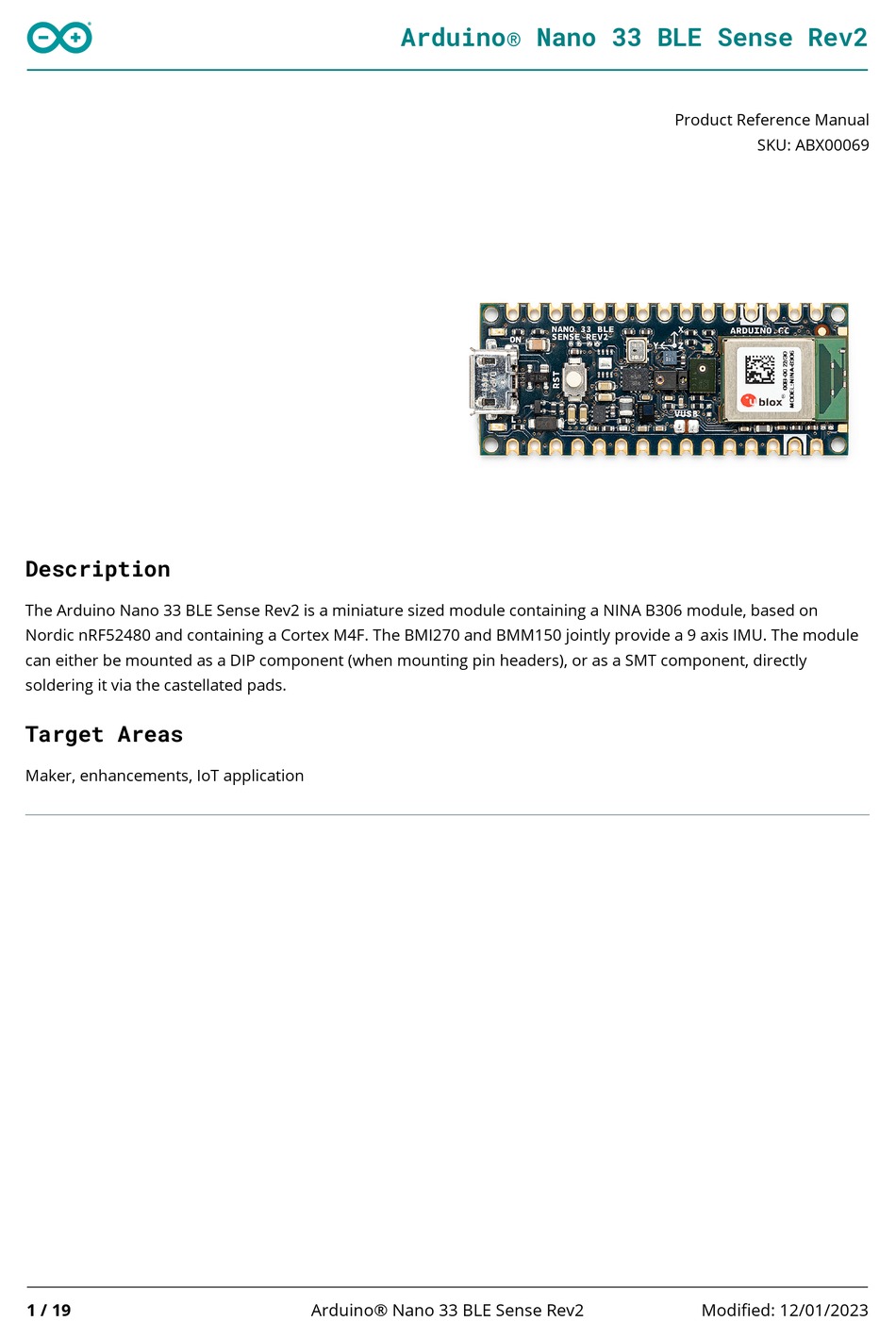 Arduino Nano 33 Ble Sense Rev2 Product Reference Manual Pdf Download Manualslib 3585