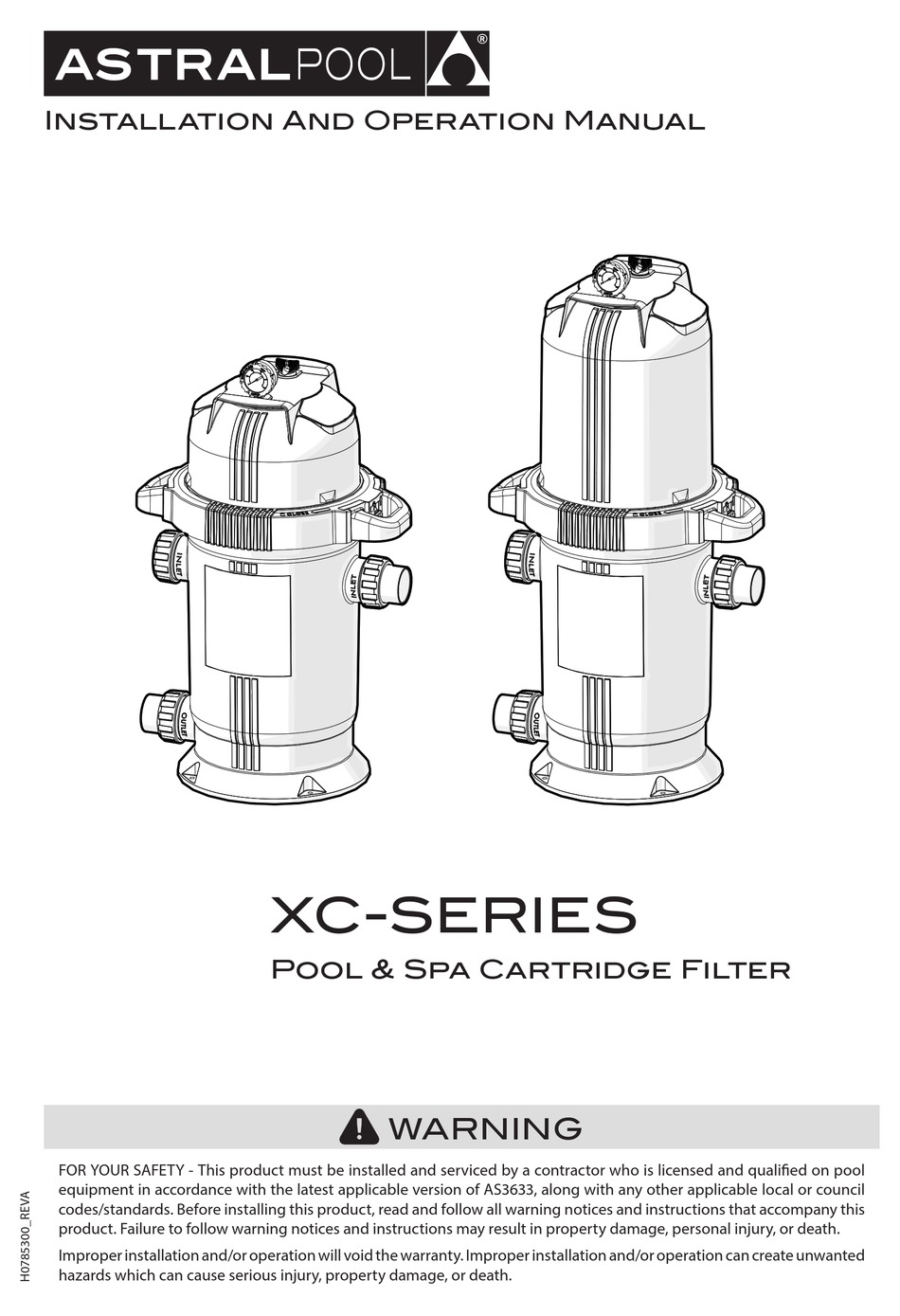ASTRAL POOL XC SERIES INSTALLATION AND OPERATION MANUAL Pdf Download
