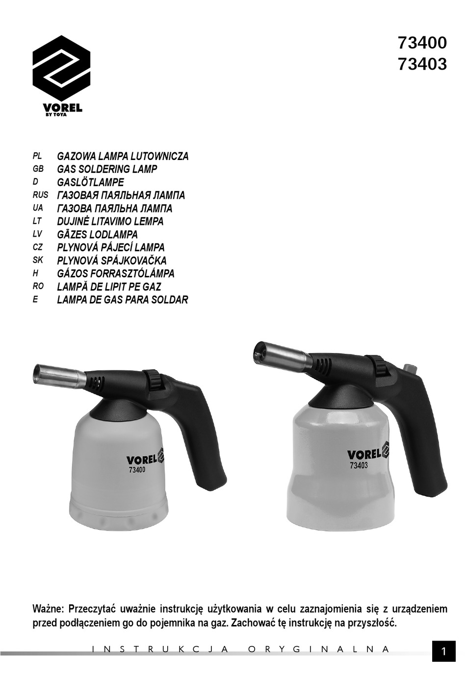 TOYA VOREL 73400 INSTRUCTIONS MANUAL Pdf Download | ManualsLib