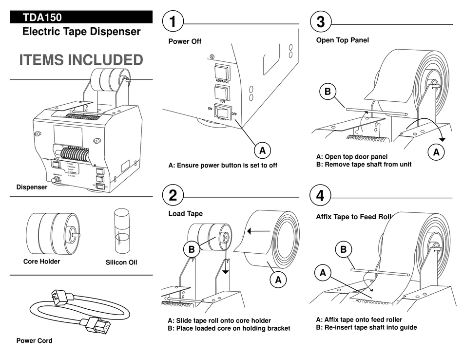 START INTERNATIONAL TAPE DISPENSER TDA150 QUICK START MANUAL Pdf