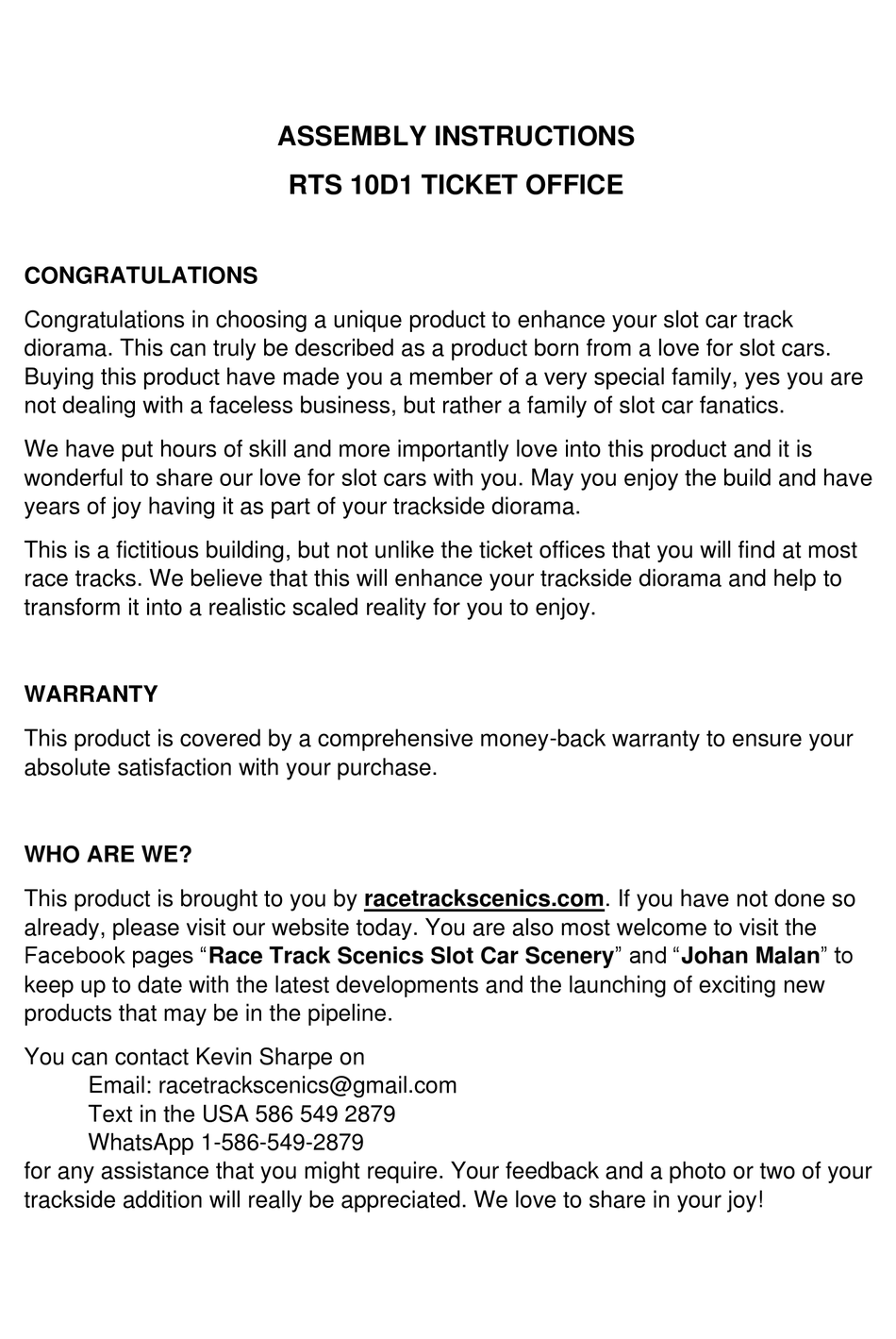 RTS 10D1 ASSEMBLY INSTRUCTIONS MANUAL Pdf Download ManualsLib