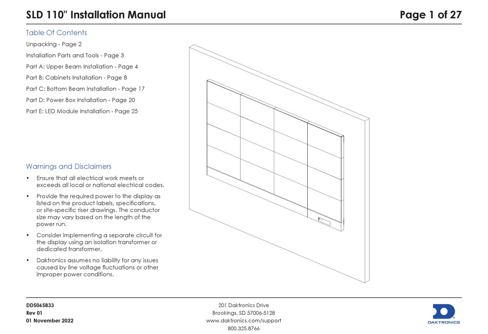 DAKTRONICS SLD 110 INSTALLATION MANUAL Pdf Download ManualsLib