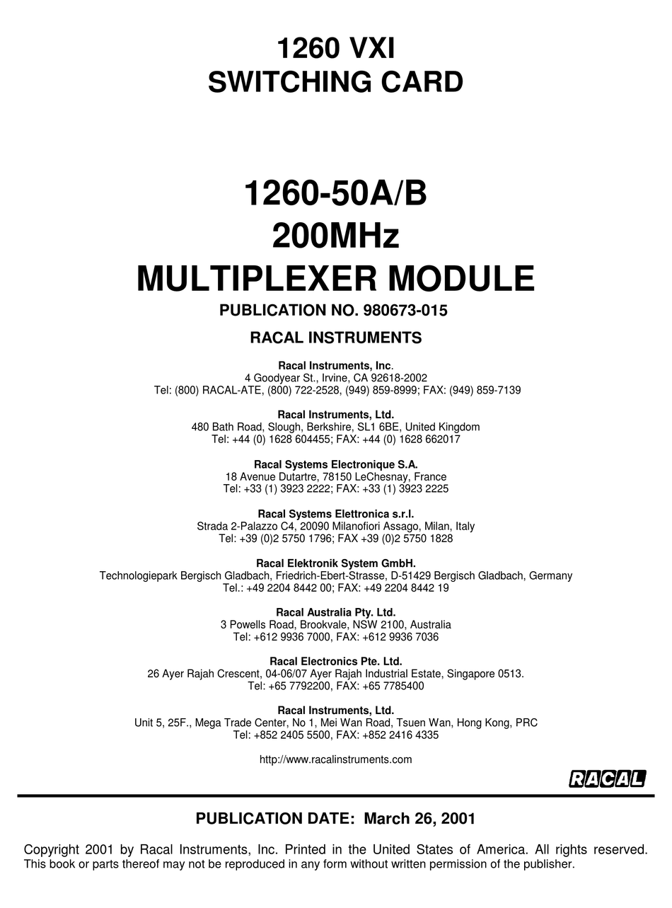 RACAL INSTRUMENTS 1260-50A USER MANUAL Pdf Download | ManualsLib