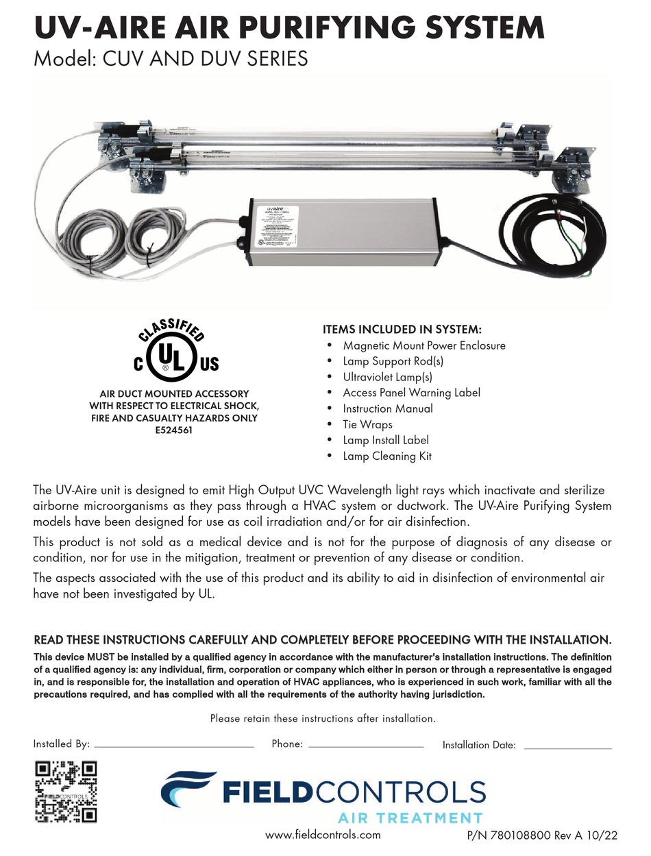 FIELD CONTROLS CUV SERIES MANUAL Pdf Download ManualsLib
