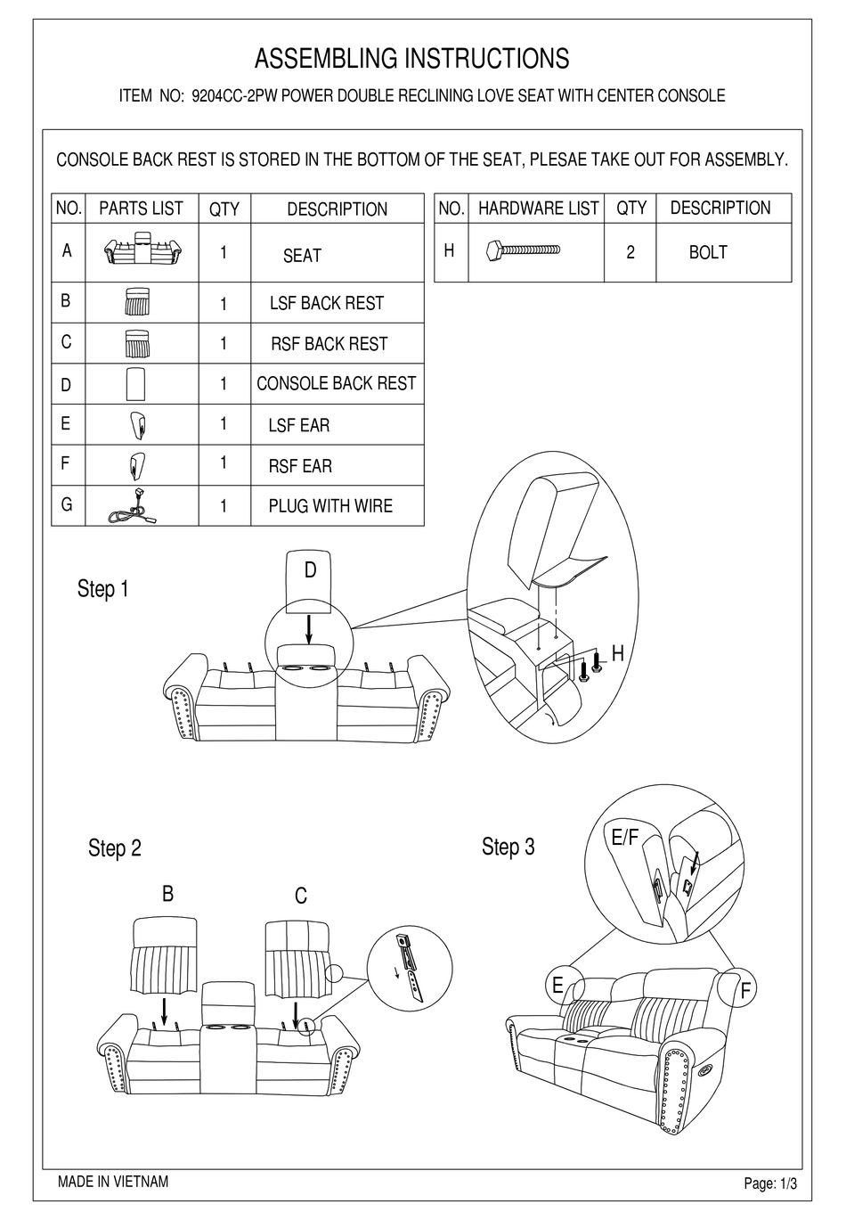 MAZIN FURNITURE 9204CC2PW ASSEMBLING INSTRUCTIONS Pdf Download