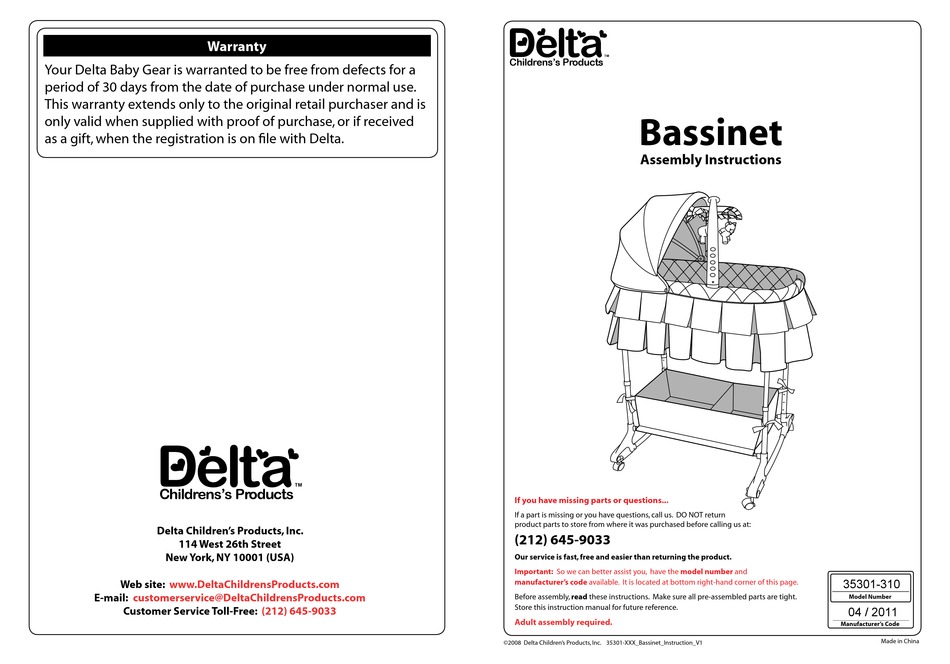 DELTA CHILDRENS PRODUCTS 35301310 ASSEMBLY INSTRUCTIONS MANUAL Pdf