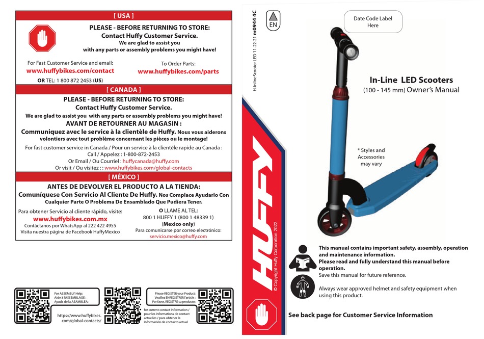 HUFFY INLINE LED SCOOTERS QUICK START MANUAL Pdf Download ManualsLib