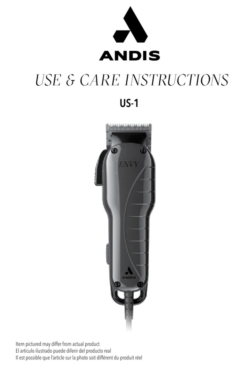 ANDIS US1 USE & CARE INSTRUCTIONS MANUAL Pdf Download ManualsLib
