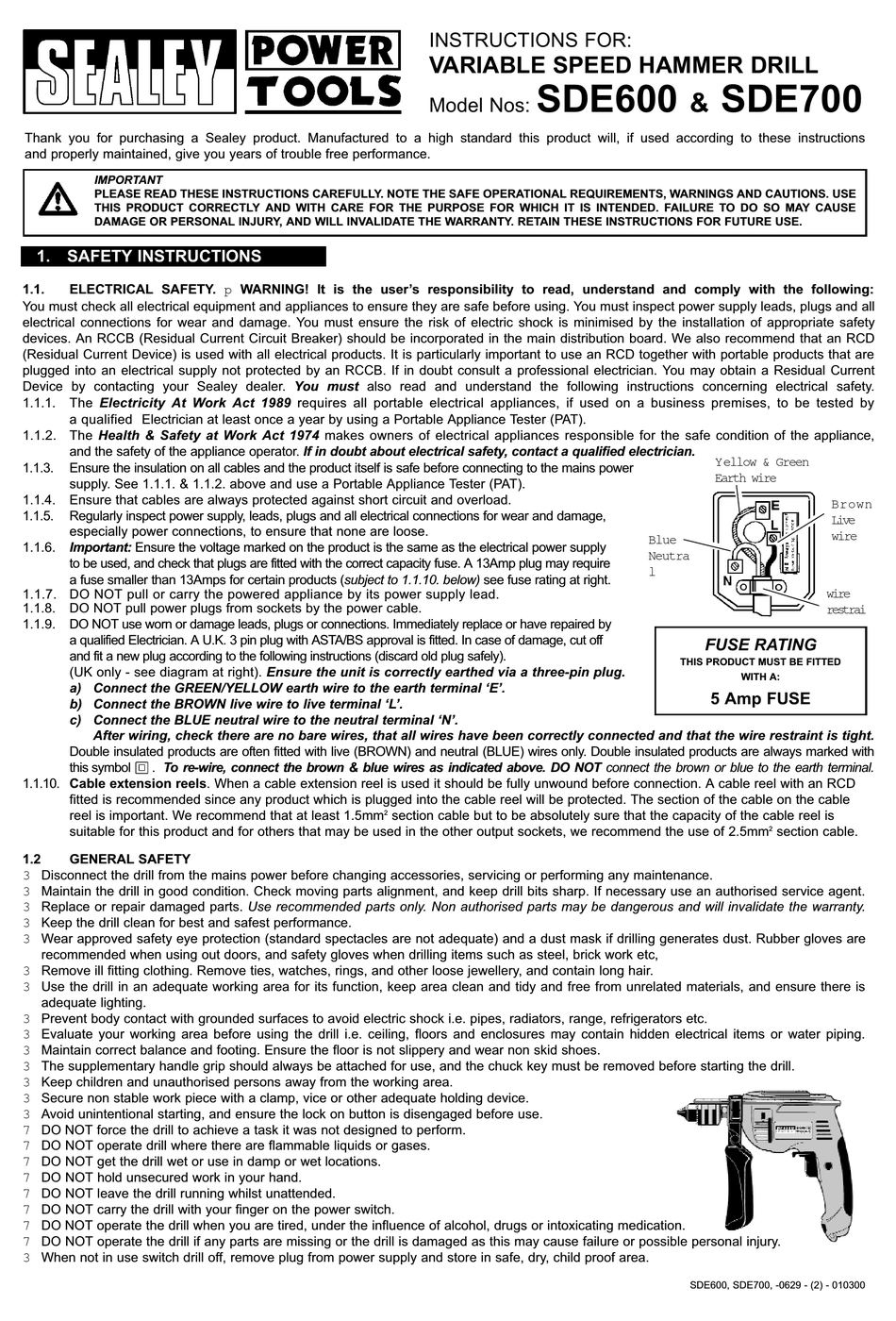 SEALEY SDE600 INSTRUCTIONS Pdf Download | ManualsLib