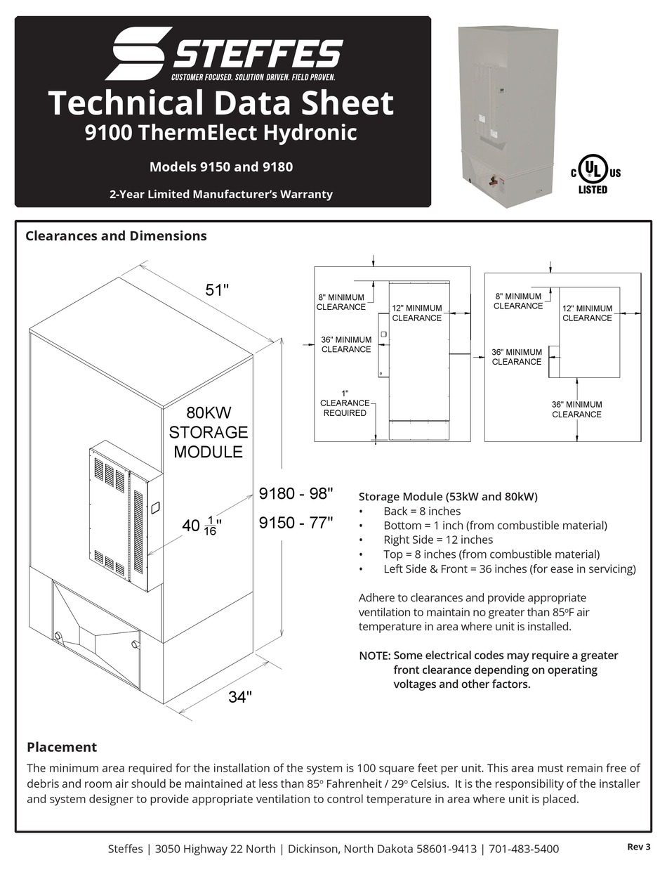 STEFFES THERMELECT HYDRONIC 9100 SERIES TECHNICAL DATA SHEET Pdf