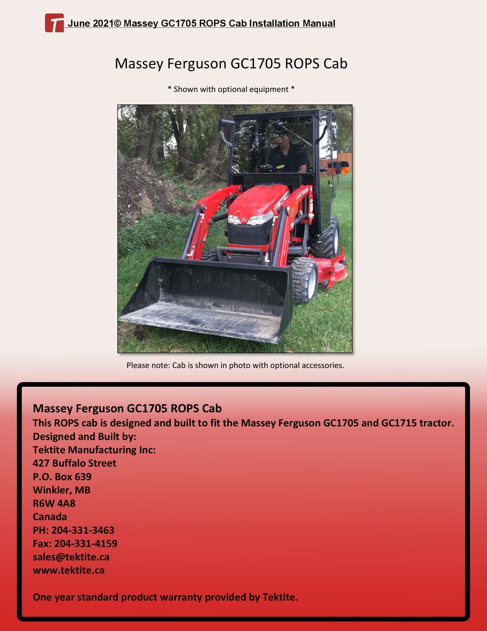 Massey Ferguson Gc1715 Installation Manual Pdf Download Manualslib