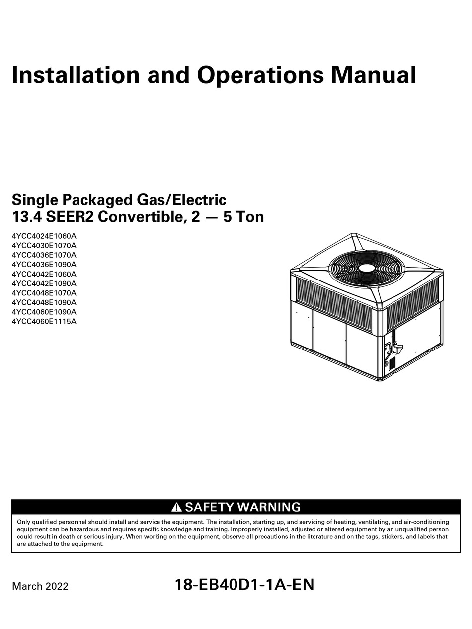 TRANE TECHNOLOGIES 4YCC4024E1060A INSTALLATION AND OPERATION MANUAL Pdf   Trane Technologies 4ycc4024e1060a 