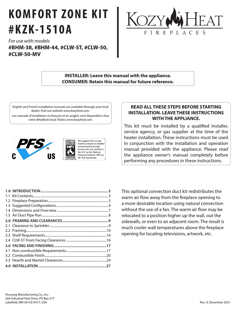 KOZY HEAT KZK1510A MANUAL Pdf Download ManualsLib