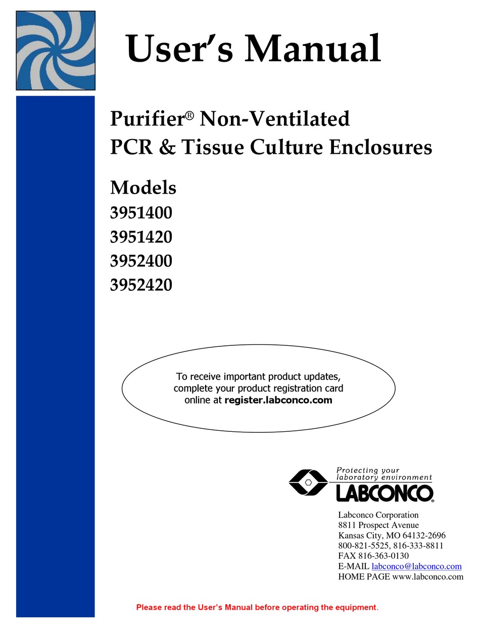 LABCONCO PURIFIER 3951400 USER MANUAL Pdf Download ManualsLib