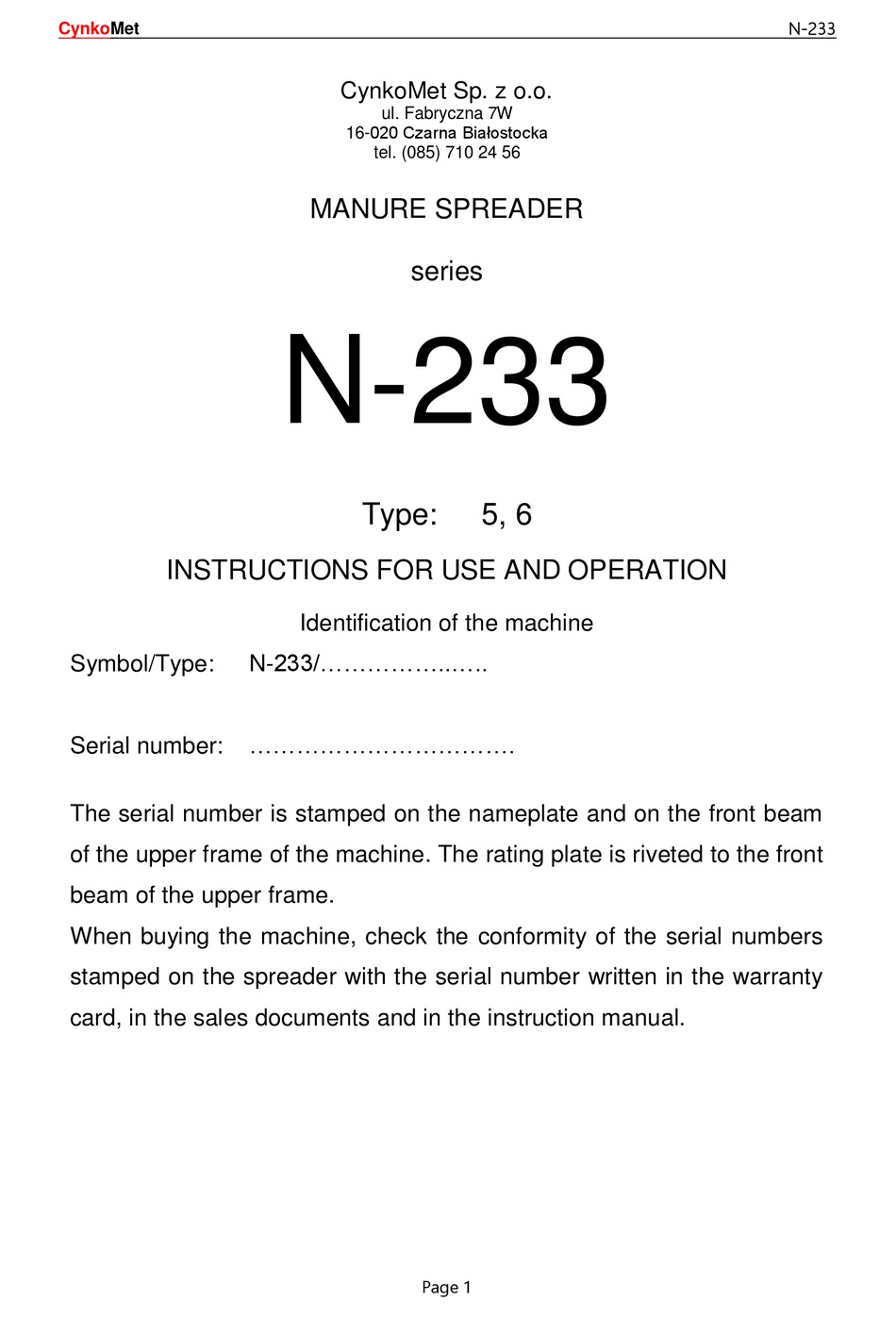 cynkomet-n-233-series-instructions-for-use-and-operation-pdf-download