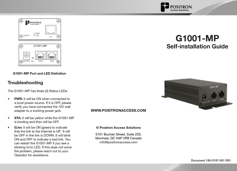 POSITRON G1001-MP SELF-INSTALLATION MANUAL Pdf Download | ManualsLib