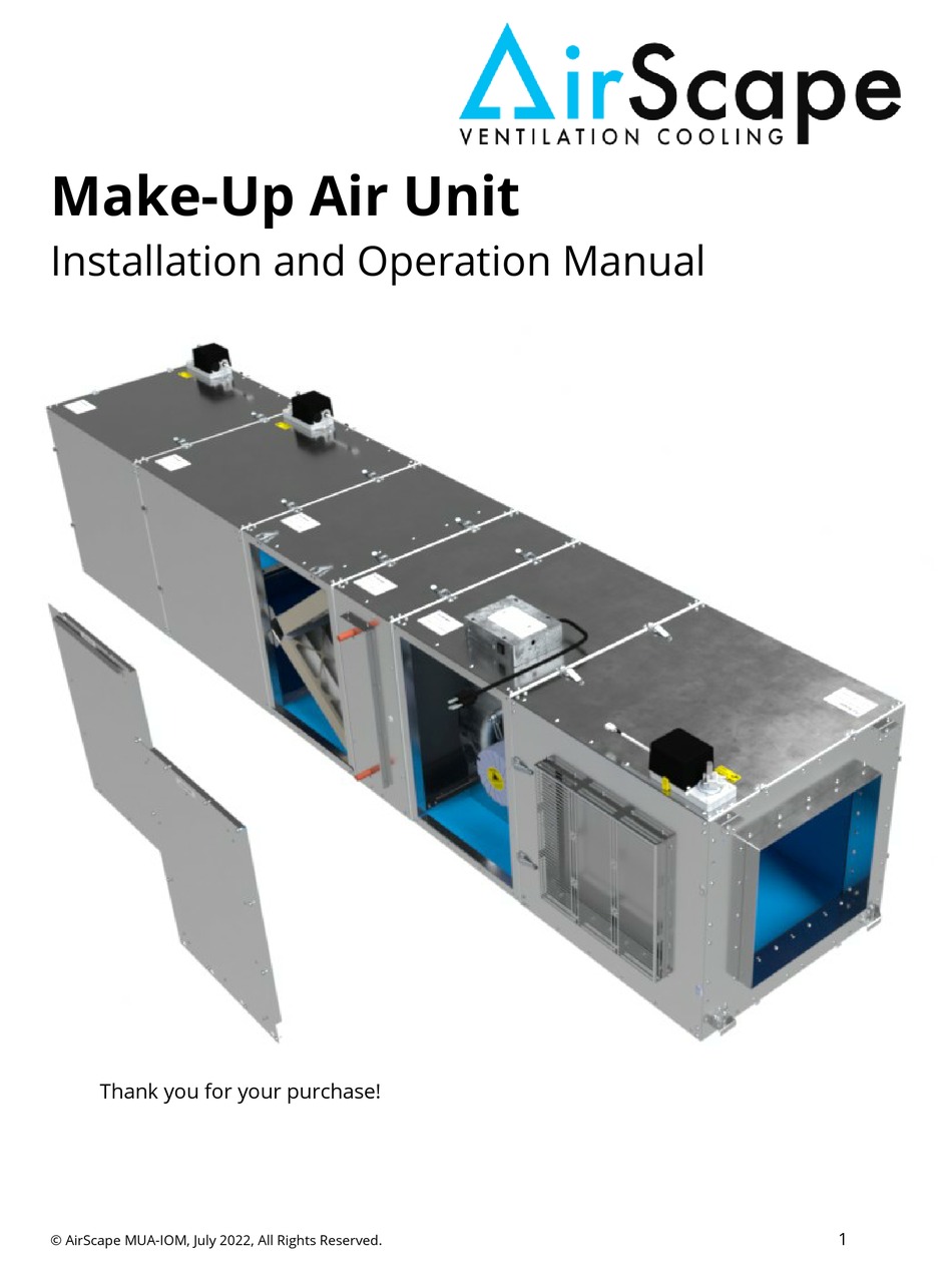 AIRSCAPE MAKEUP AIR UNIT INSTALLATION AND OPERATION MANUAL Pdf