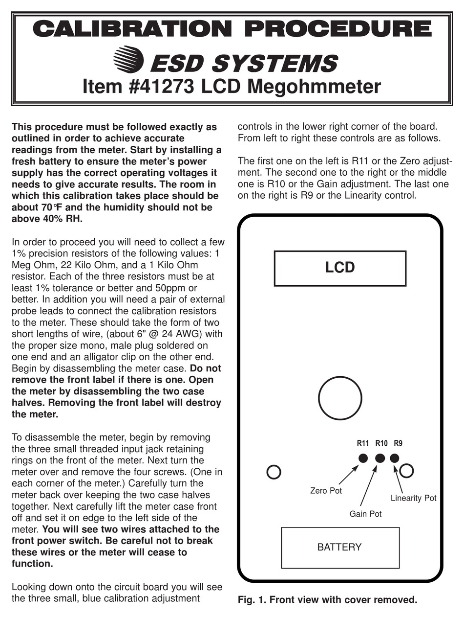 ESD SYSTEMS 41273 CALIBRATION PROCEDURE Pdf Download ManualsLib