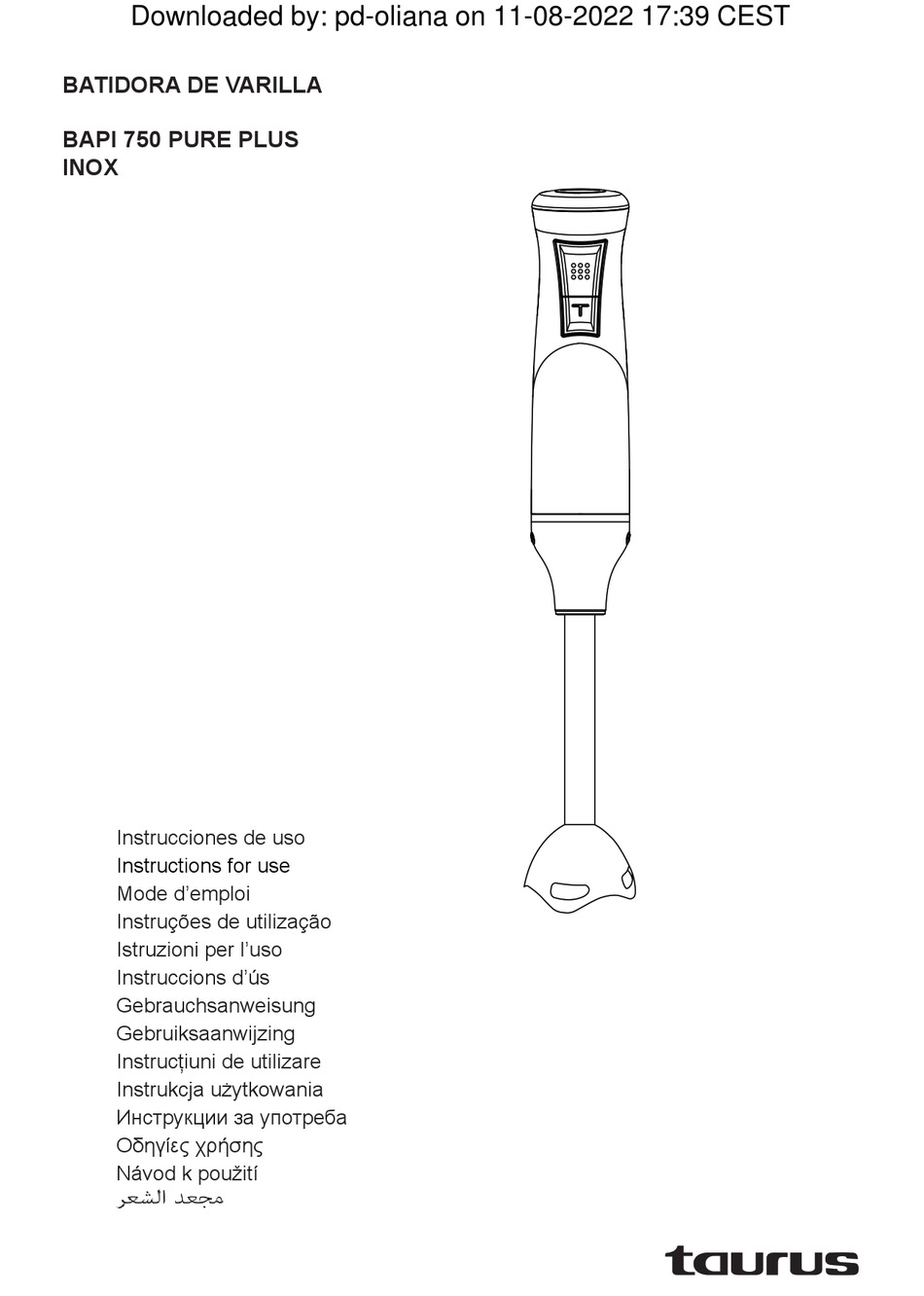 TAURUS BAPI 750 PURE PLUS INSTRUCTIONS FOR USE MANUAL Pdf Download ManualsLib