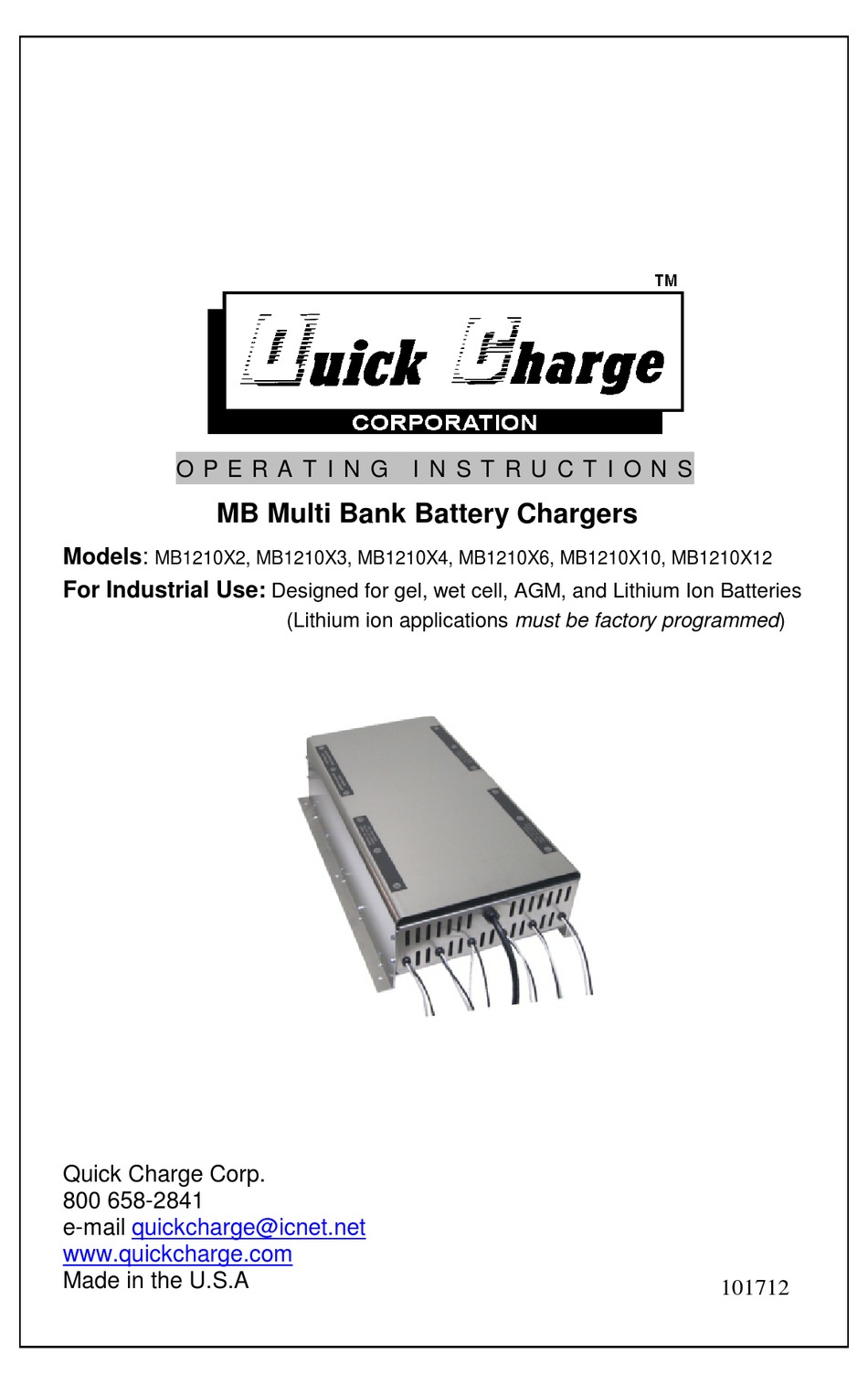 QUICK CHARGE MB MULTI MB1210X2 OPERATING INSTRUCTIONS MANUAL Pdf