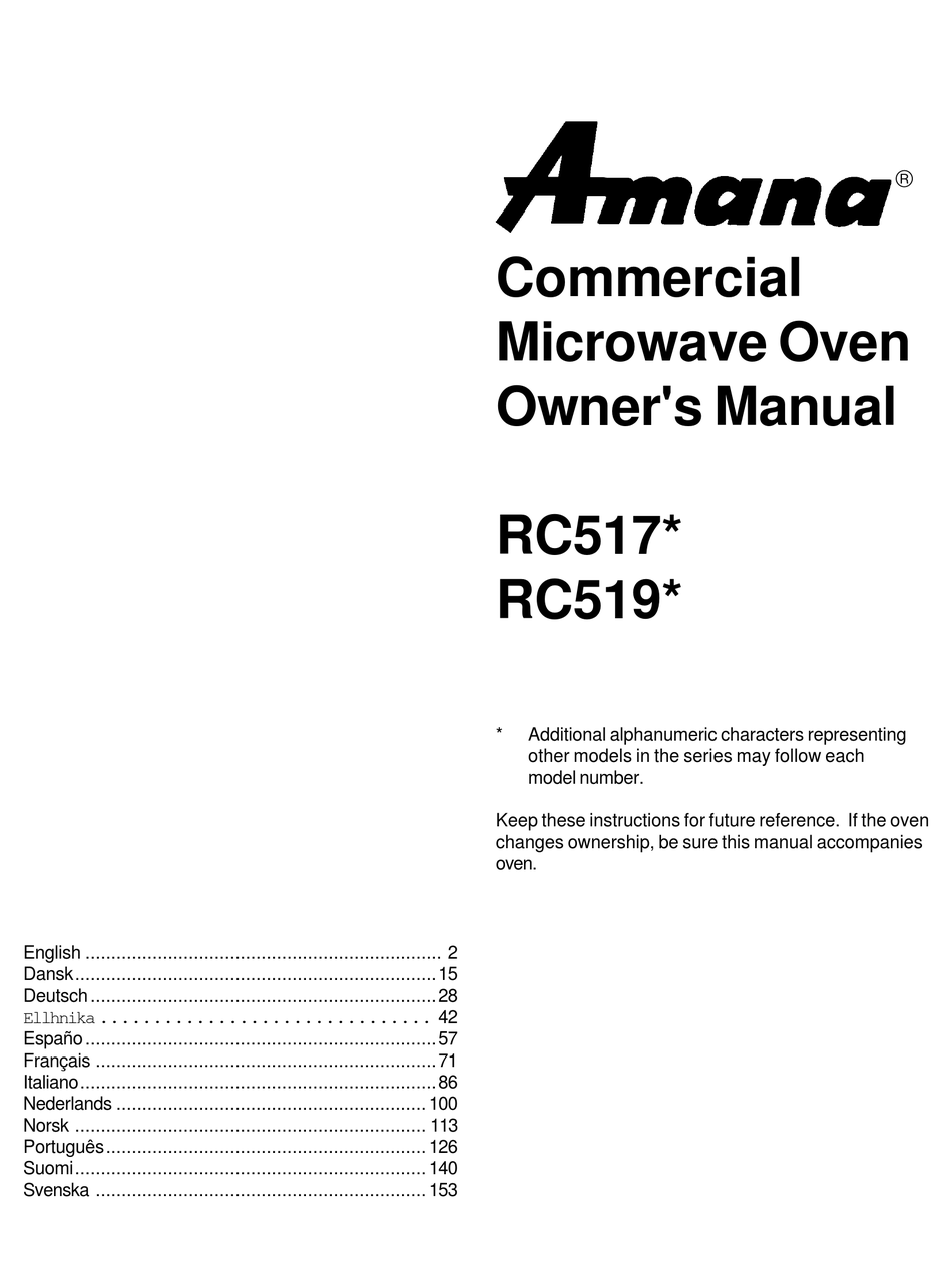 AMANA RC517 SERIES OWNER