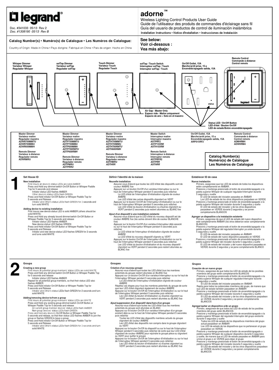 LEGRAND ADORNE ADWR700MMTU USER MANUAL Pdf Download | ManualsLib