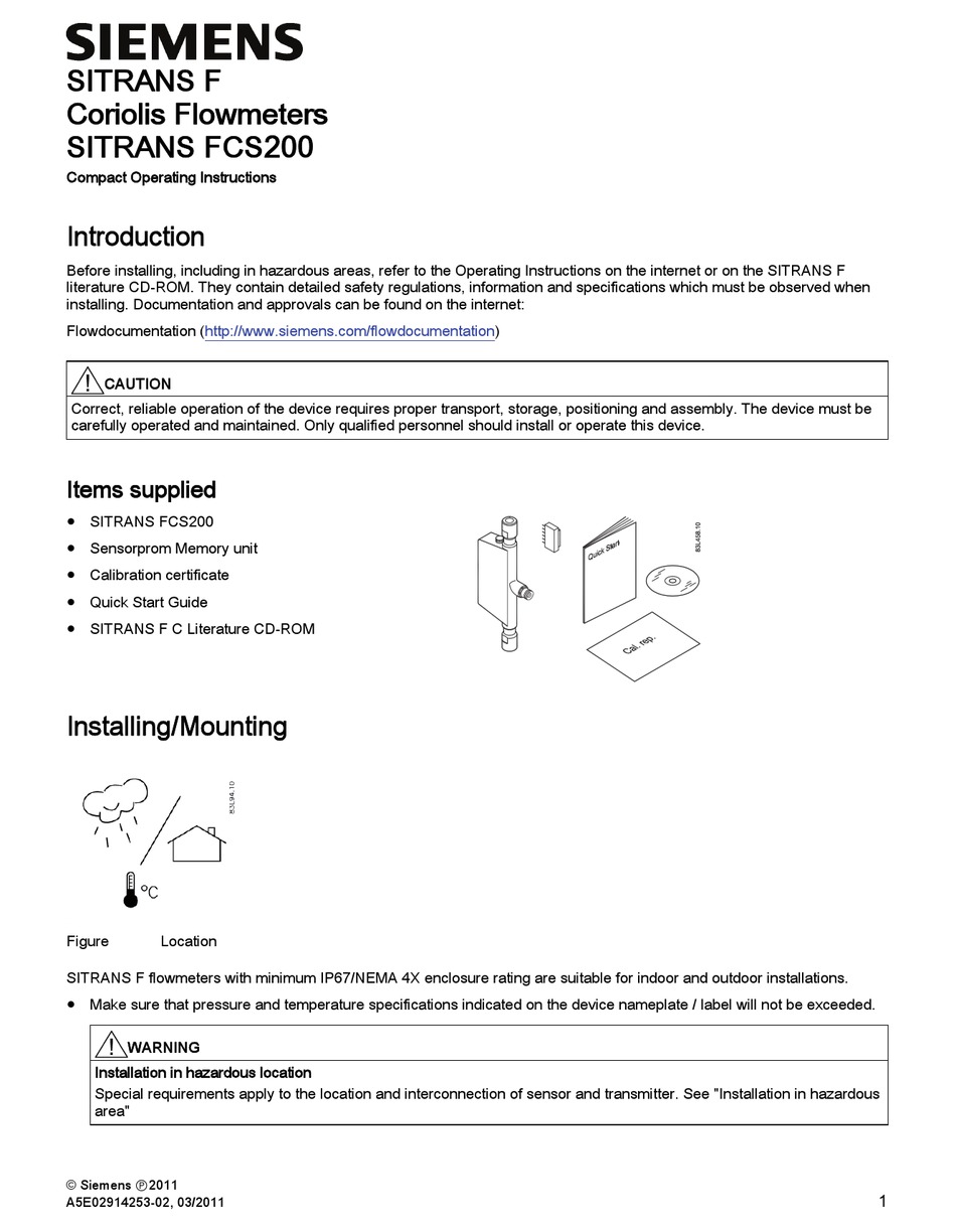 SIEMENS SITRANS F COMPACT OPERATING INSTRUCTIONS Pdf Download | ManualsLib