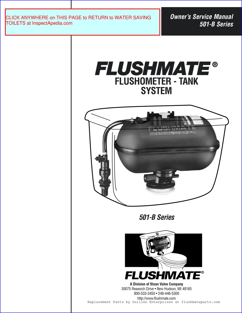 FLUSHMATE 501-B SERIES OWNER'S SERVICE MANUAL Pdf Download | ManualsLib