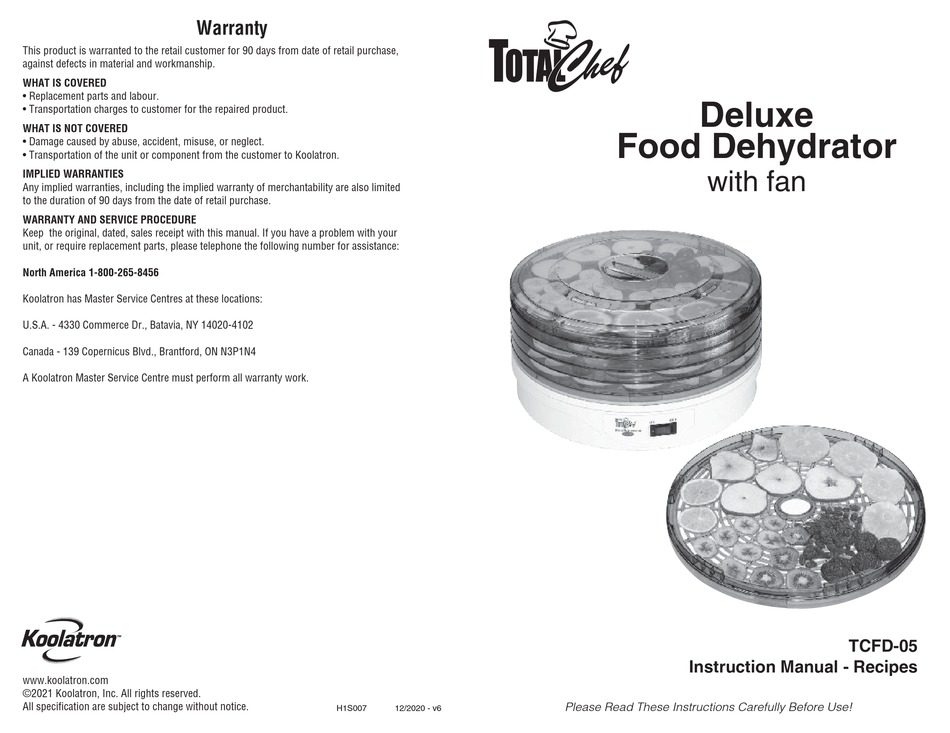 KOOLATRON TOTAL CHEF TCFD05 INSTRUCTION MANUAL AND RECIPES Pdf