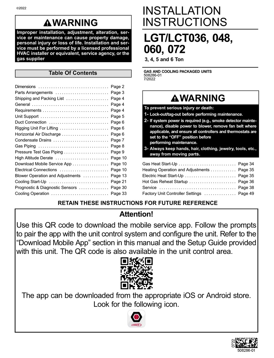 LENNOX LGT036 INSTALLATION INSTRUCTIONS MANUAL Pdf Download ManualsLib