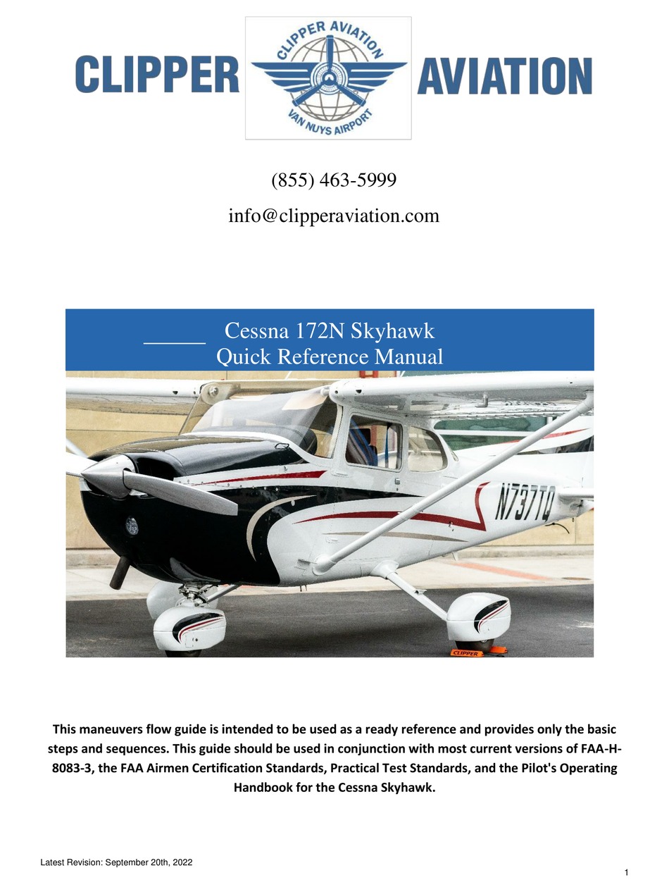 CESSNA 172N SKYHAWK QUICK REFERENCE MANUAL Pdf Download | ManualsLib