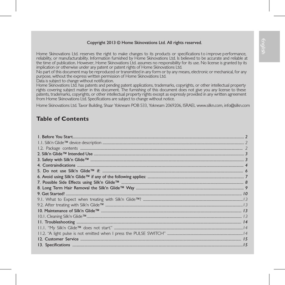 HOME SKINOVATIONS SILK'N GLIDE MANUAL Pdf Download ManualsLib
