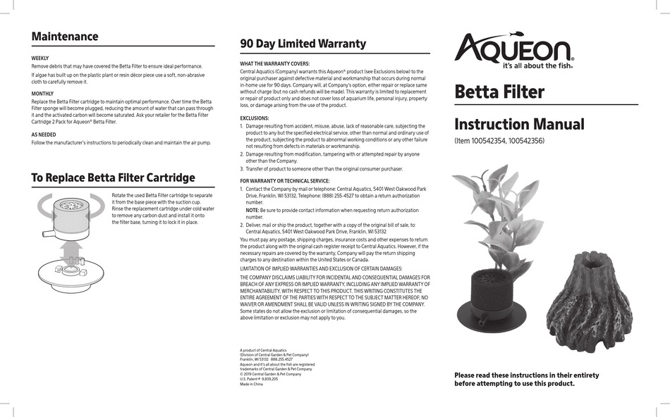 AQUEON 100542354 INSTRUCTION MANUAL Pdf Download ManualsLib