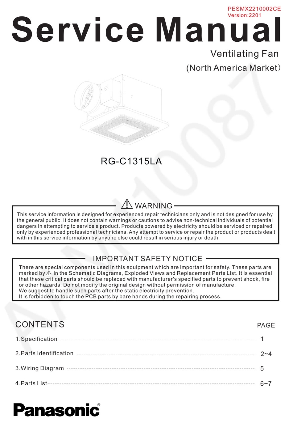 PANASONIC RGC1315LA SERVICE MANUAL Pdf Download ManualsLib
