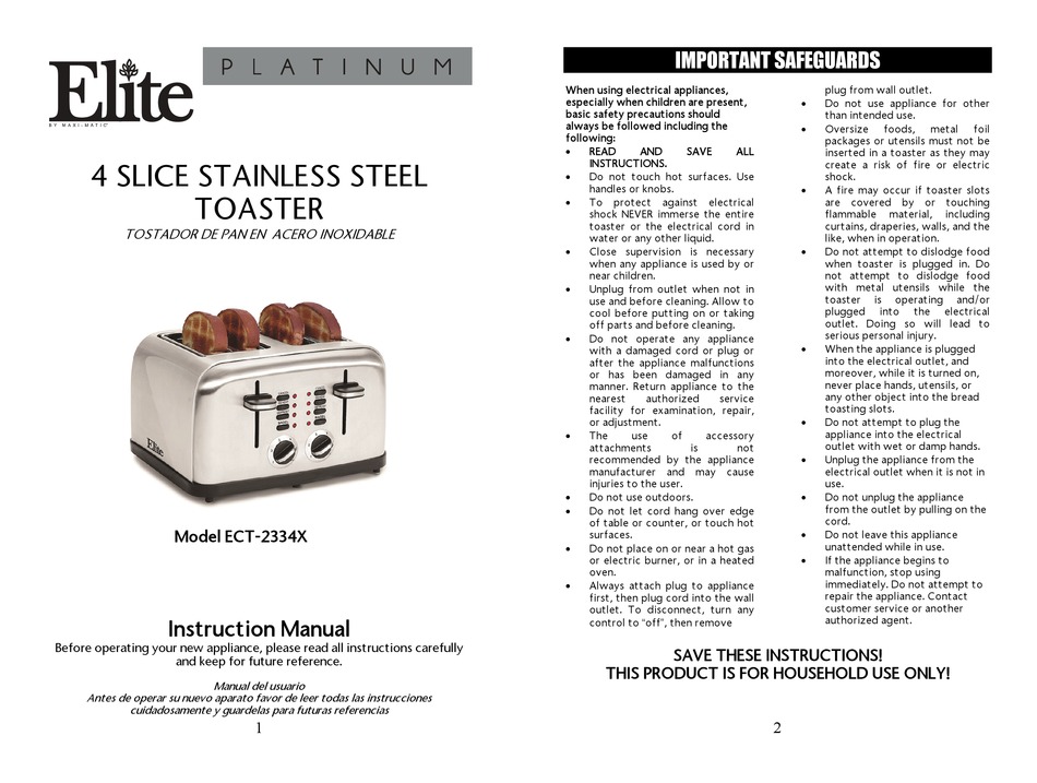 MAXIMATIC ELITE PLATINUM ECT2334X INSTRUCTION MANUAL Pdf Download